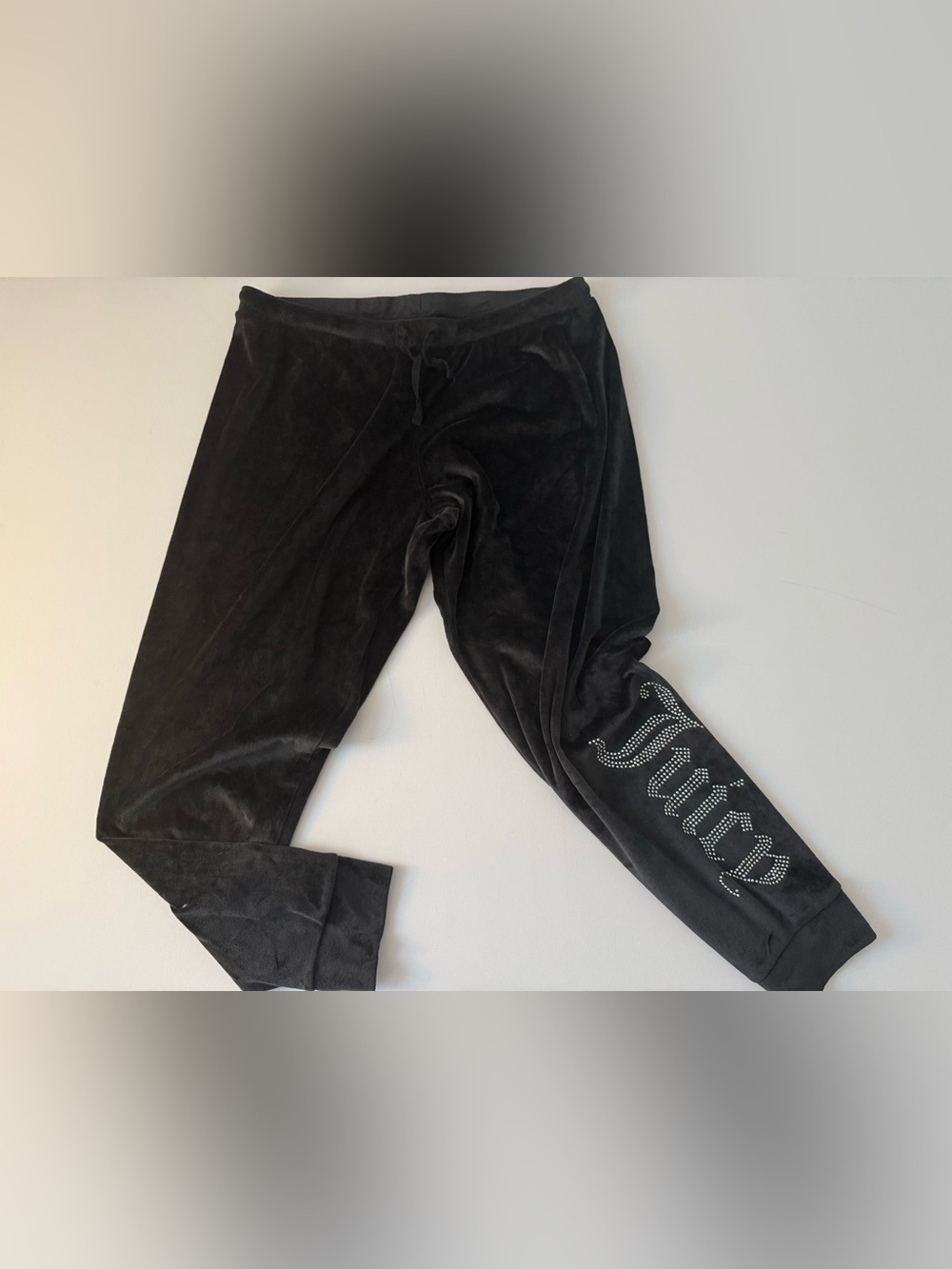Juicy Couture Black Velour Rhinestone Script Track Pants